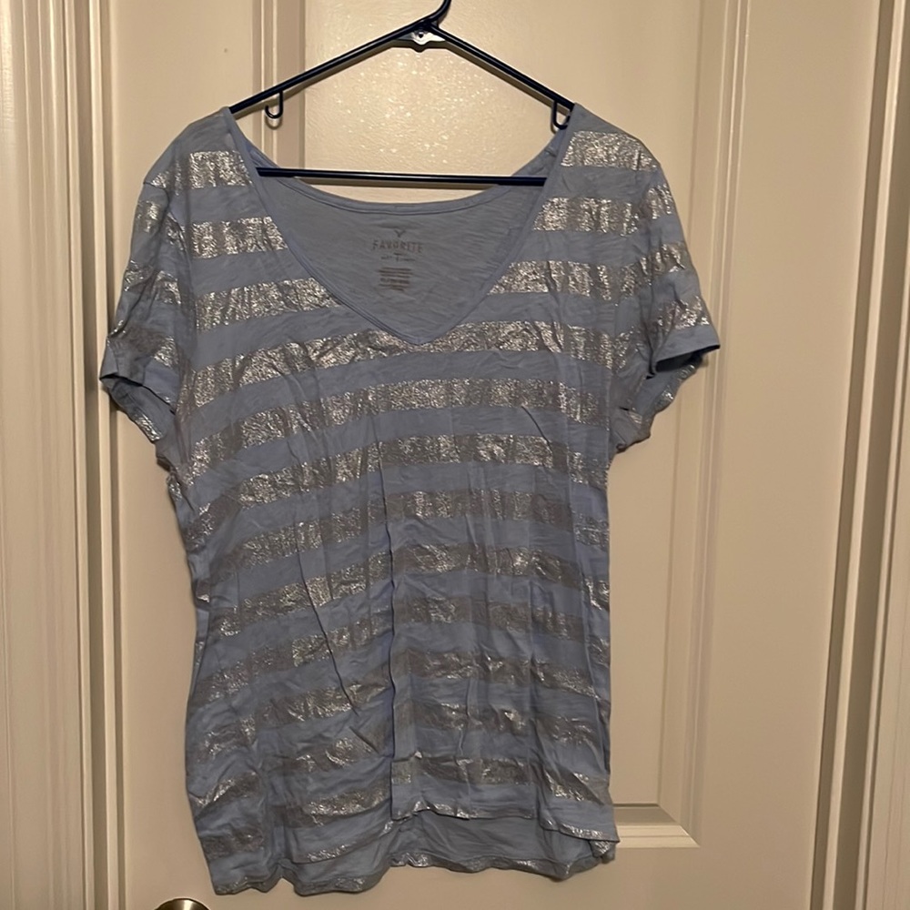 Blue and silver striped tee